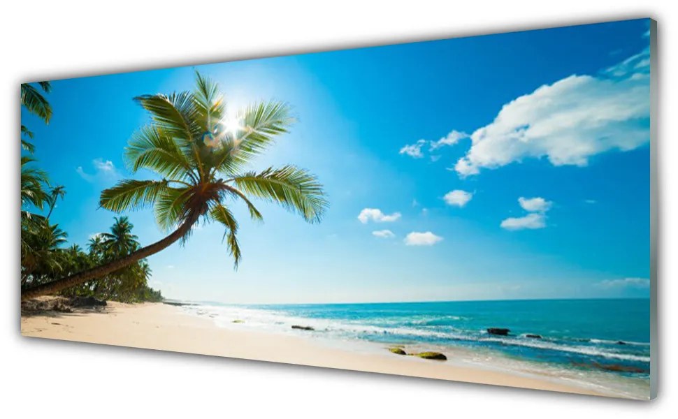 Panou sticla bucatarie Palm Tree Sea Beach Peisaj Maro Verde Albastru