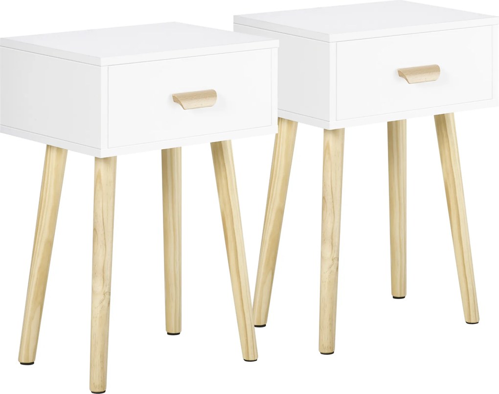 HOMCOM Set de 2 Noptiere pentru Dormitor cu Sertar, Pereche de Noptiere Moderne din Lemn, Măsuțe pentru Canapea, Living, Cameră de Zi și Dormitor, 40.5x30.5x60 cm, Culoare Stejar și Alb | Aosom Romania