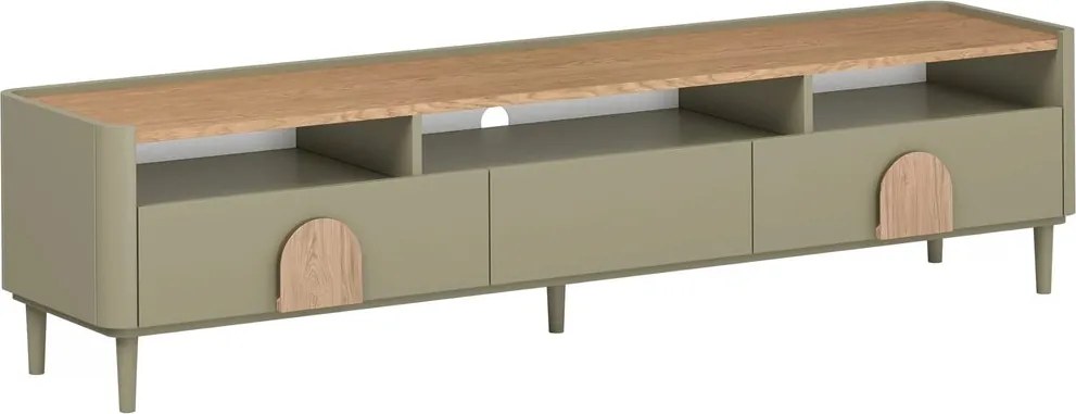 Comodă TV Amilio 200 cm cu sertare - eucalipt / stejar baltic dune / mânere stejar natural
