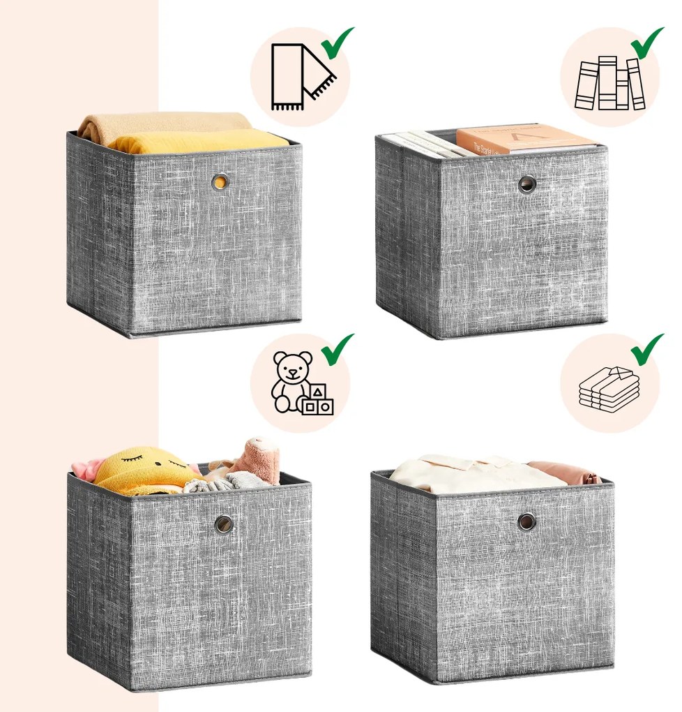 Cutii de depozitare GARY 6 buc, 30x30x30cm, gri Jurhan