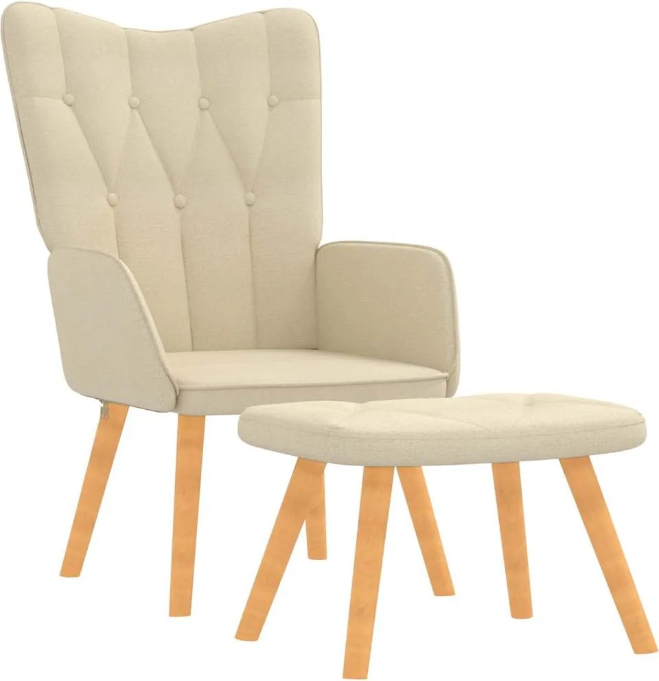 vidaXL Scaun de relaxare cu taburet, crem, material textil