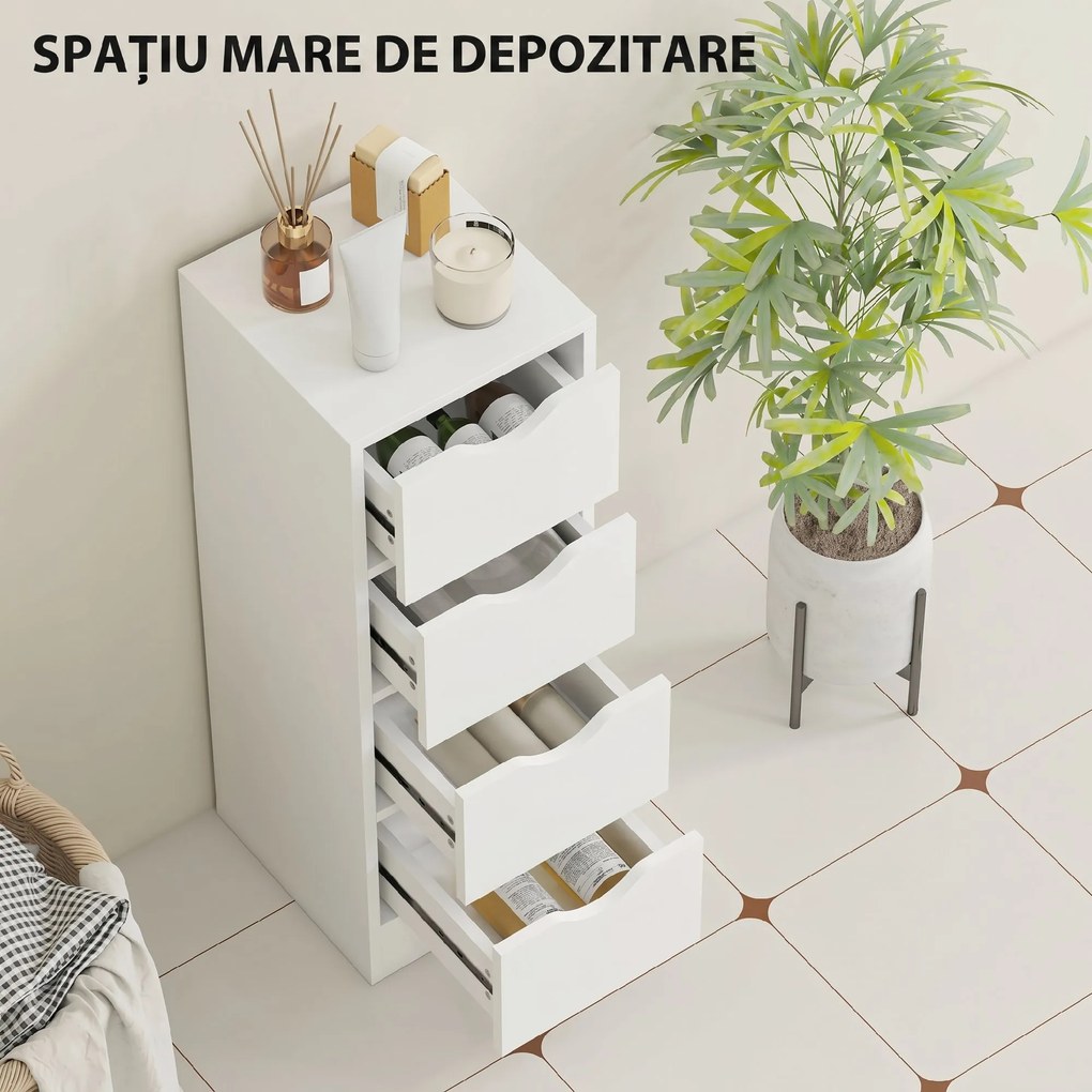 HOMCOM Dulap de Baie Economisitor de Spațiu 4 Sertare în Stil Nordico | Aosom Romania