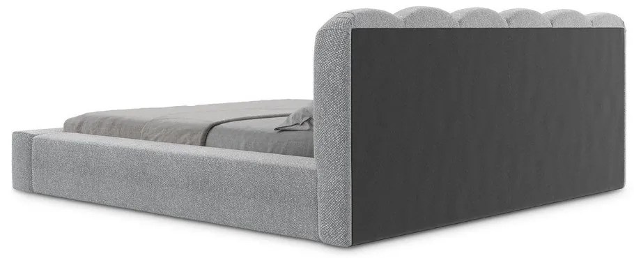 Pat matrimonial gri tapițat cu spațiu de depozitare cu somieră 160x200 cm Mano – Makamii