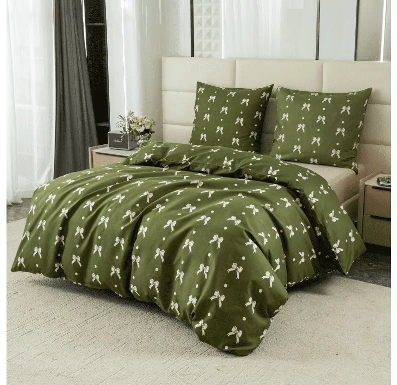 Lenjerie din microflanel WHITE BOW verde Dimensiune lenjerie de pat: 70 x 90 cm | 140 x 220 cm