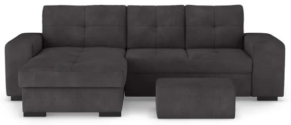 Canapea extensibilă cu spațiu de depozitare și taburet PALERMO, neagră, pe stânga