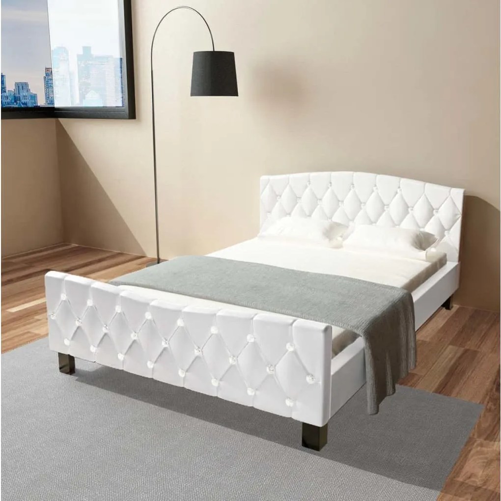 244258 vidaXL Cadru de pat, piele artificială, 140 x 200 cm, alb