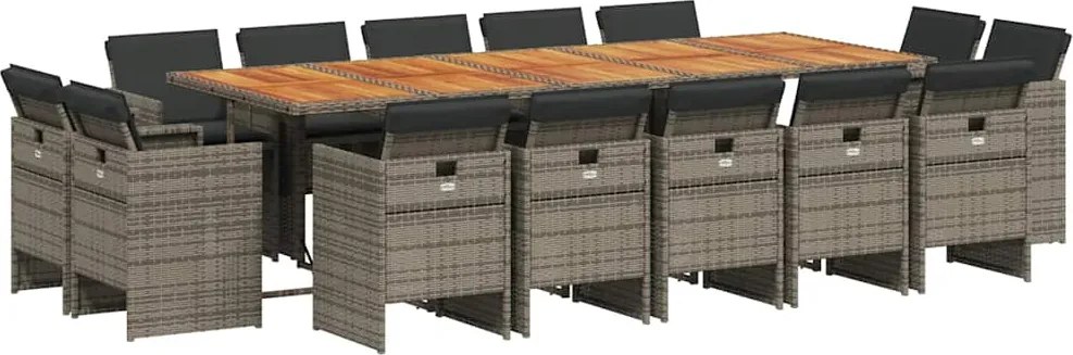vidaXL Set mobilier de grădină cu perne, 15 piese, gri, poliratan