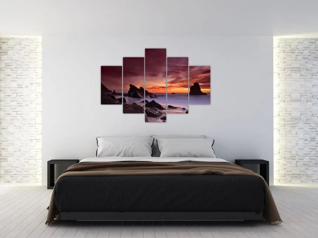 Tablou cu apus de soare pe mal (150x105 cm)