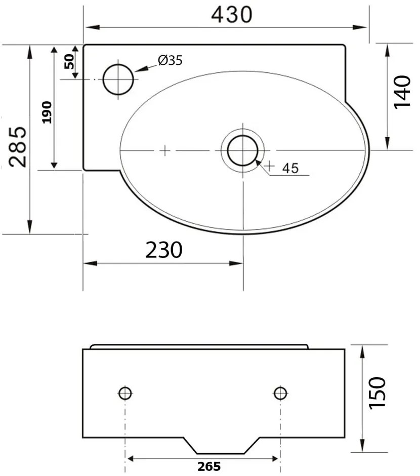 Chiuvetă mică pentru WC albă din ceramică 43x28,5 cm Ribera – Sapho