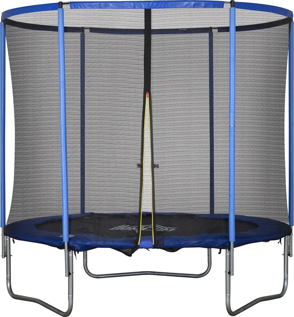 HOMCOM Trambulină cu plasă de siguranță, trambulină de grădină pentru interior și exterior, trambulină fitness pentru adolescenți și adulți, oțel, Albastru+Negru, până la 113,6 kg, Ø244 x 240H cm | Aosom Romania