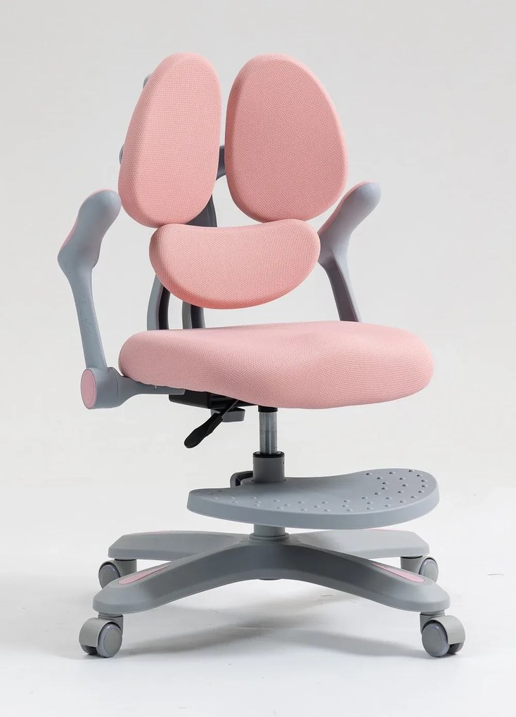 RIKKY Scaun ergonomic pentru copii, spatar si suport lombar reglabile, huse detasabile, suport picioare reglabil, rotativ, Roz