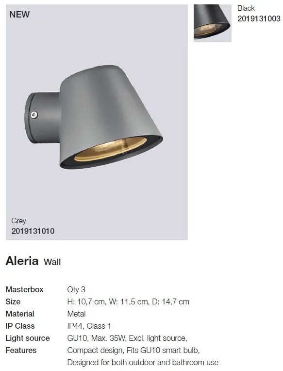 Aplica pentru perete exterior cu protectie IP44 Aleria negru 2019131003 NL