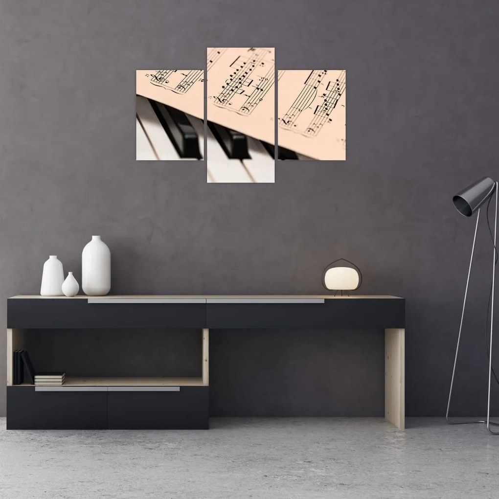 Tablou cu pian și notele muzicale (90x60 cm)