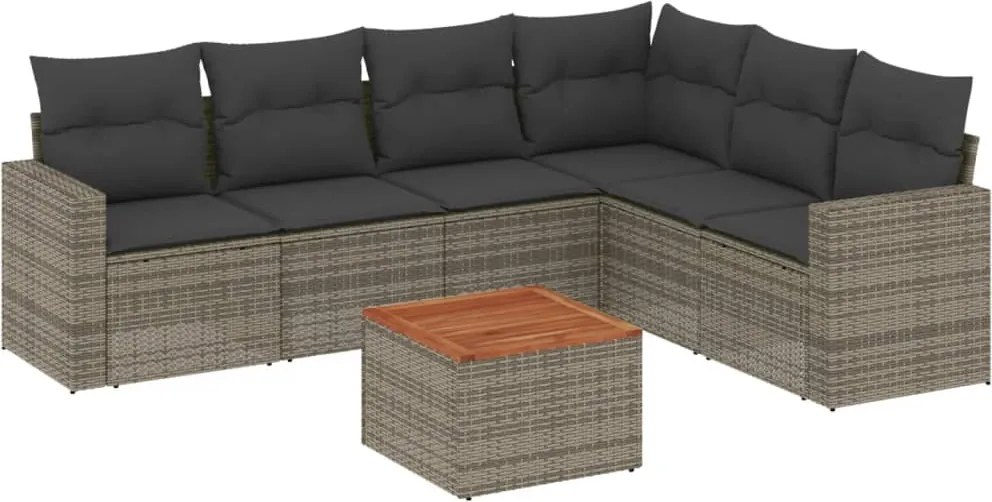 vidaXL Set canapele de grădină, 7 piese, cu perne, gri, poliratan