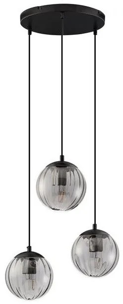 Lustra moderna cu 3 pendule, Metal, Negru, Sticla, Fumurie, ABBACUS