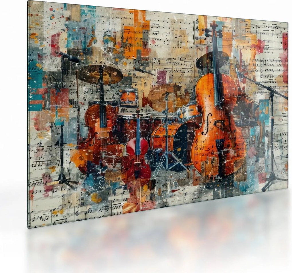 Tablou pe sticlă - Instrumente muzicale (70x50 cm)