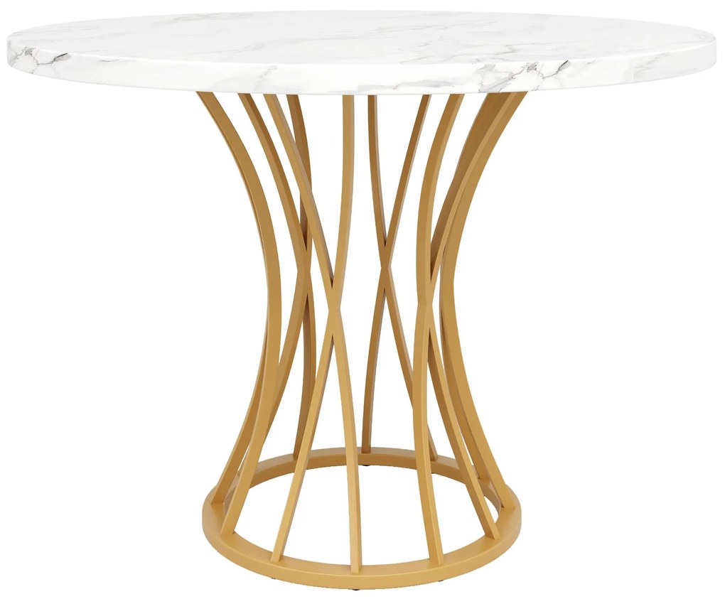 Masă rotundă pentru 4 persoane, Alb+Auriu | Aosom Romania