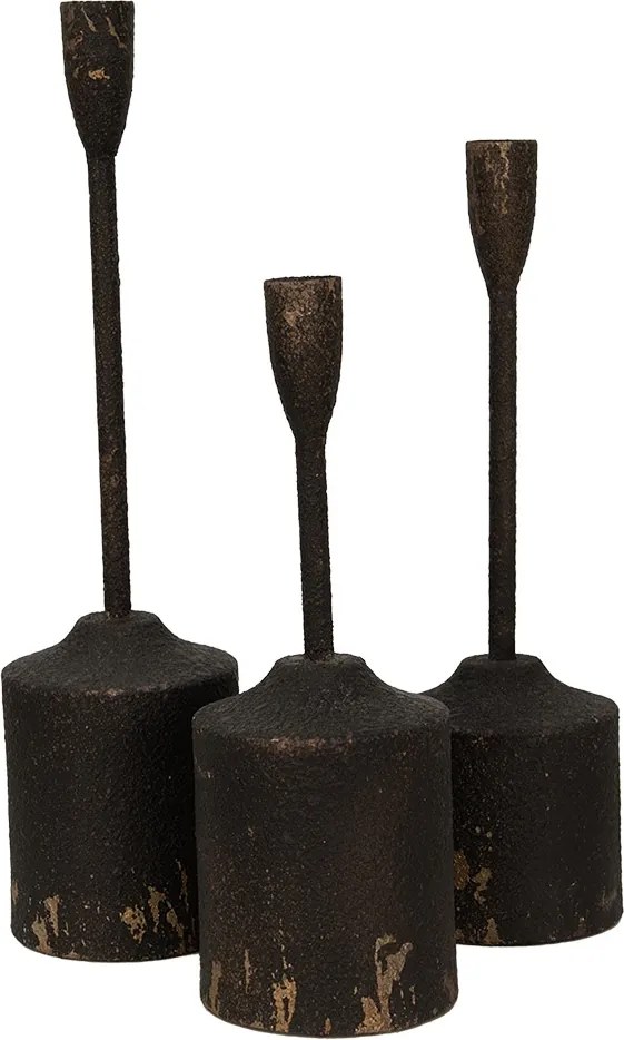 Set 3 suporturi de lumanari, negre, din metal, H35/30/25 cm