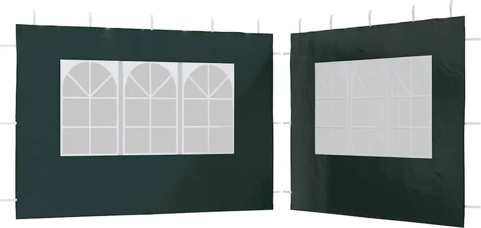 vidaXL Perete lateral cort petrecere, 2 buc, verde, PE, cu fereastră