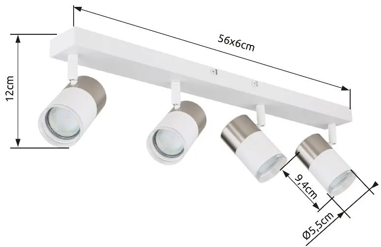 Plafoniera cu 4 Spoturi directionabile BRISBON nickel/alb