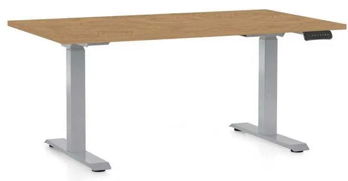Masă înălțime reglabilă OfficeTech D, 120 x 80 cm, picioare gri, stejar piatra