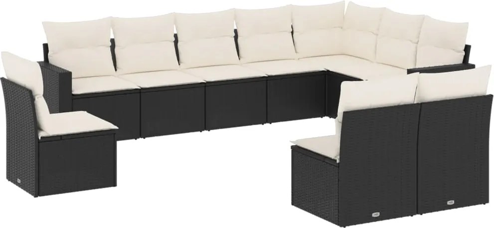 vidaXL Set canapele de grădină cu perne, 10 piese, negru, poliratan