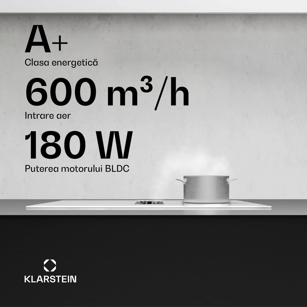 Klarstein AirJet FlexPro Down Air System, Plită cu inducție + hotă, Flexi zone, Booster