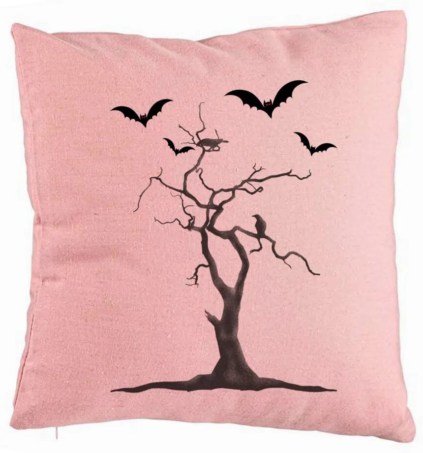 Perna Decorativa cu motiv de Halloween 3, 40x40 cm, Roz, Husa Detasabila, Burduf