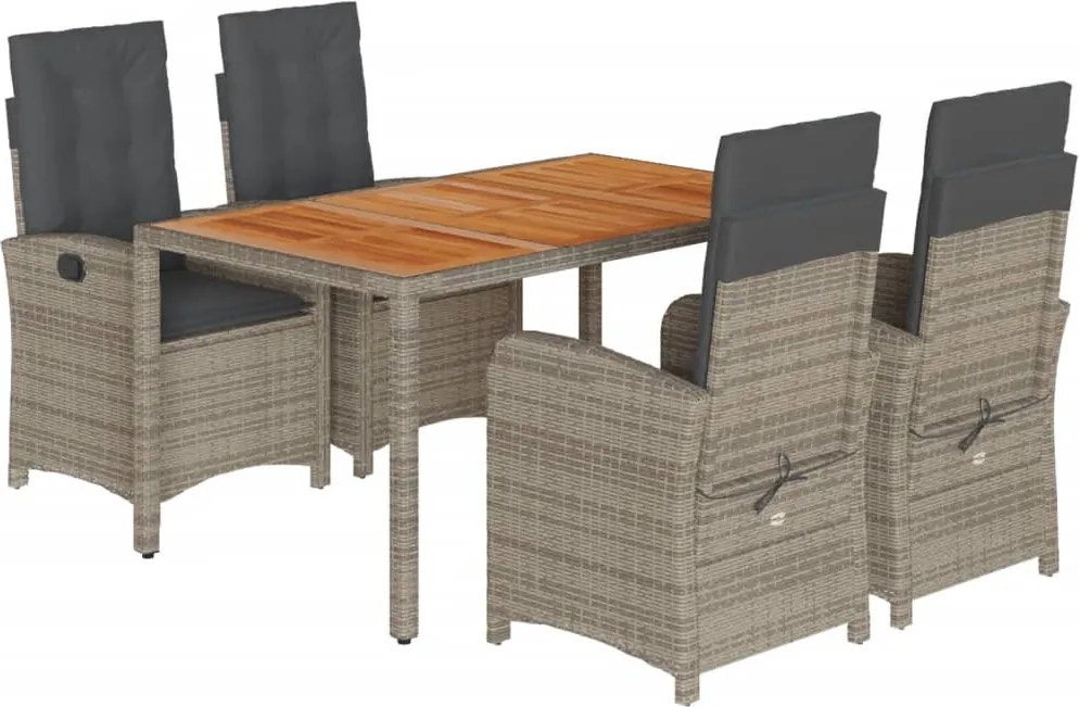 vidaXL Set mobilier de grădină cu perne, 5 piese, gri, poliratan