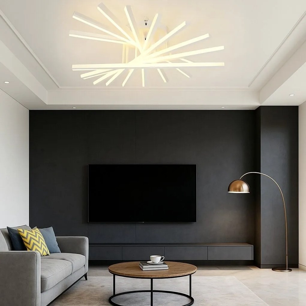 Lustră LED cu 9 surse de iluminare, 164W, cu telecomandă – Design clasic alb