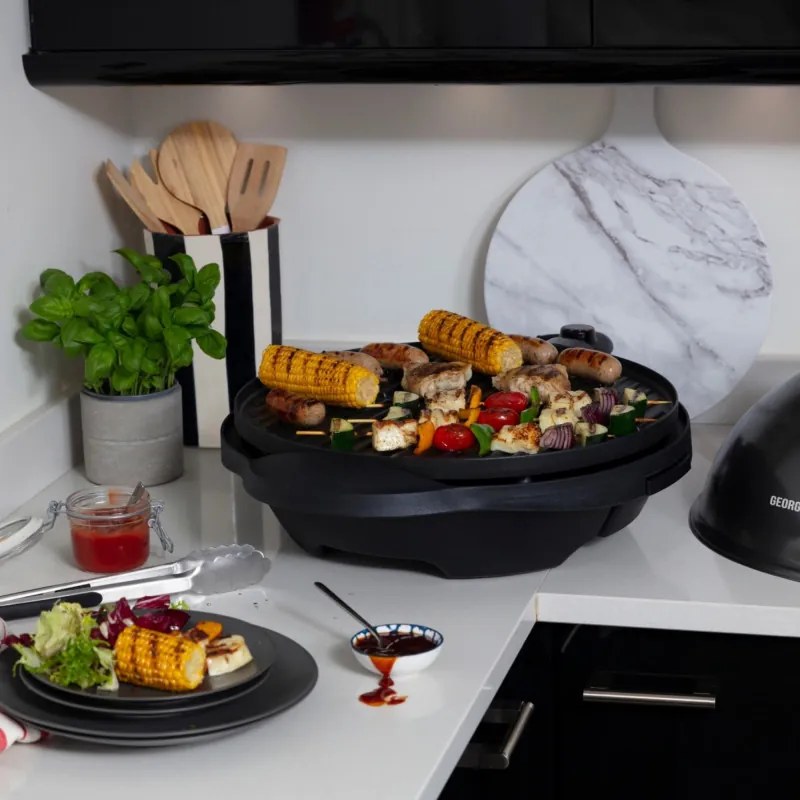 Gratar electric George Foreman 22460-56, 2400 W, 44,5 cm, 15 portii, 5 trepte de temperatura, Strat antiaderent, Negru