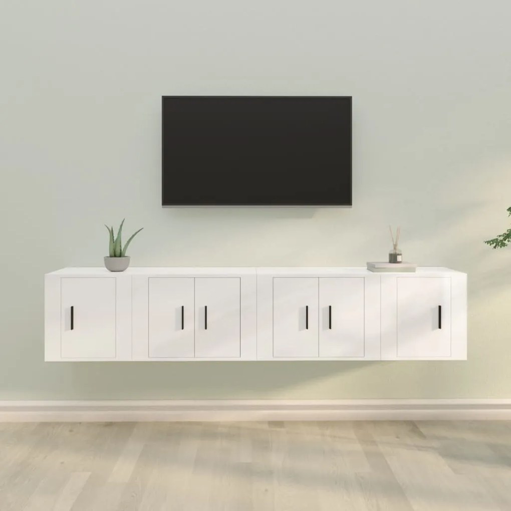 vidaXL Set dulap TV, 4 piese, alb extralucios, lemn prelucrat