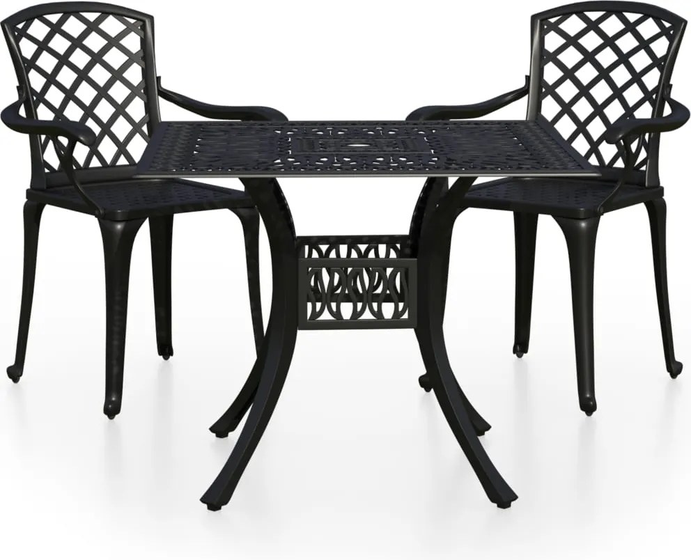 vidaXL Set mobilier bistro, 3 piese, negru, aluminiu turnat