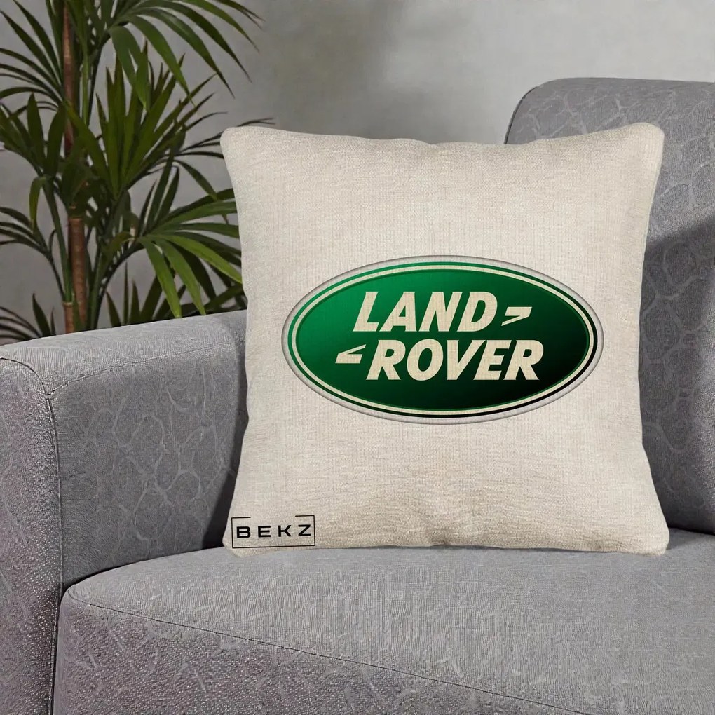 Perna Personalizata cu emblema Land Rover, 40x40 cm, Bej Canapea, Husa Detasabila, Perna Inclusa, BEKZ®