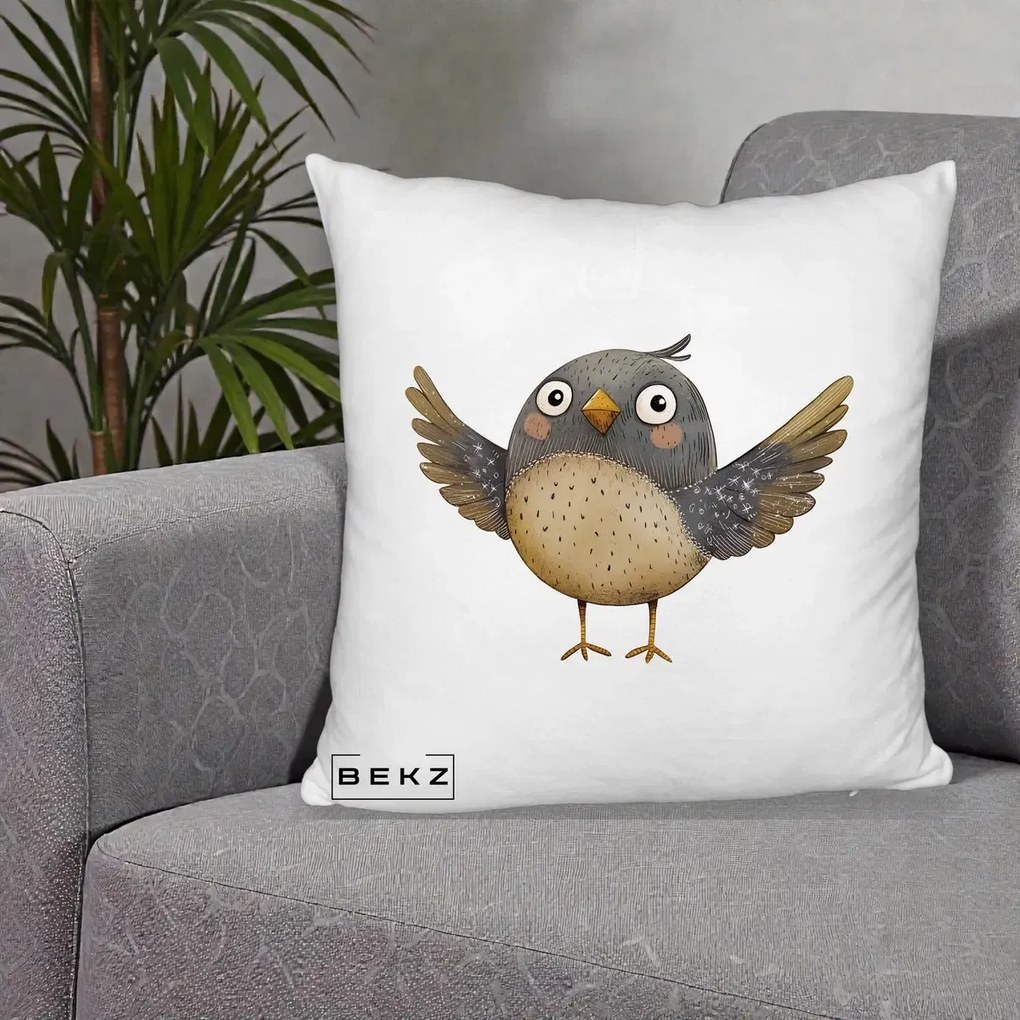 Perna Decorativa Pasare cu Aripi Intinse, 40x40 cm, Alb Pufos, Husa Detasabila, Perna Inclusa, BEKZ®