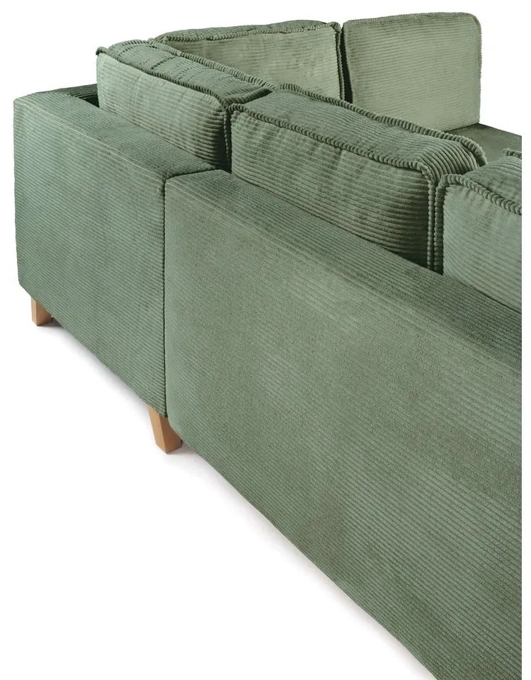 Colțar verde deschis extensibil cu tapițerie din catifea reiată (cu colț pe partea dreaptă) Tori – Bonami Selection