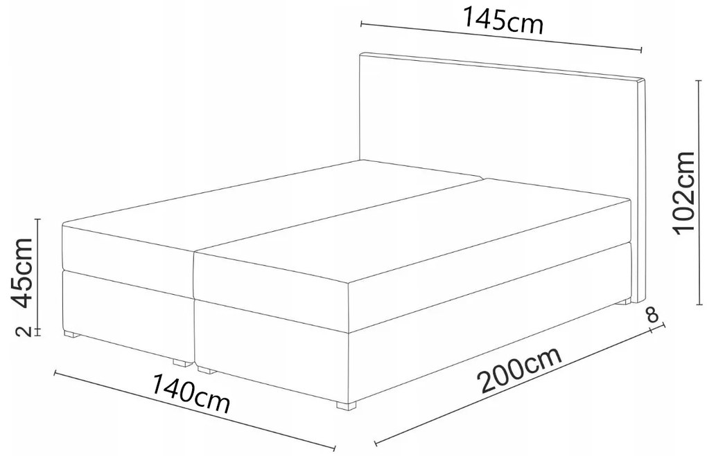 Pat matrimonial Boxspring 140x200 cm Waller Comfort (Gri) (cu somieră și saltea). 1056372