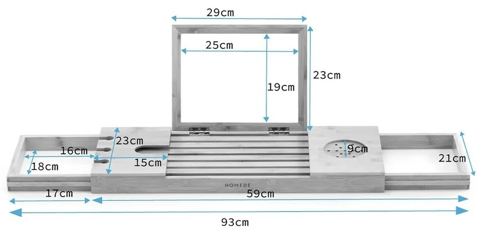 Tavă de baie Meledyn, din bambus, 93 x 23 x 4,5 cm