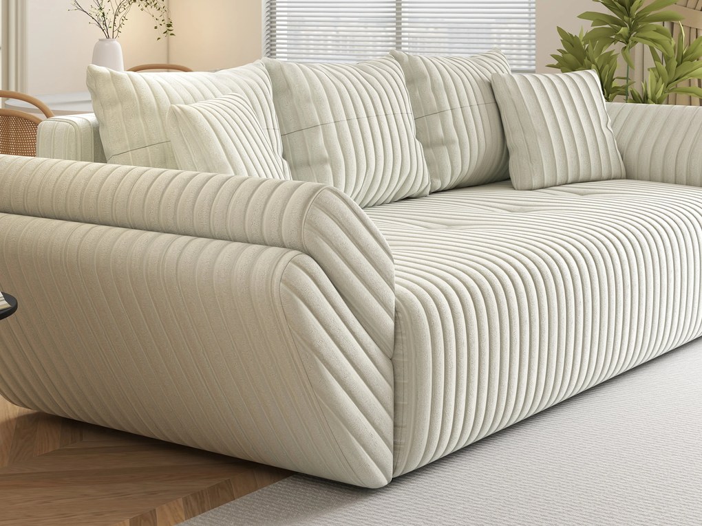 Canapea extensibilă dumonde cu ladă de depozitare si sezut confortabil din spuma high-density, Berlin Ambience Ivory 250x100 cm