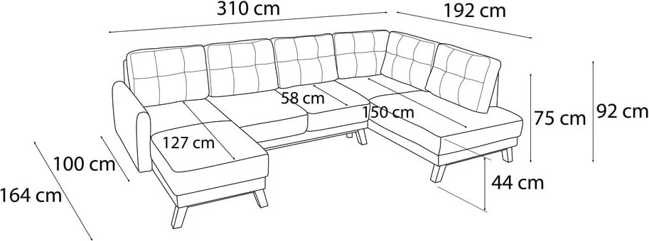 Colțar extensibil cu șezlong pe partea dreaptă Bobochic Paris Balio, gri