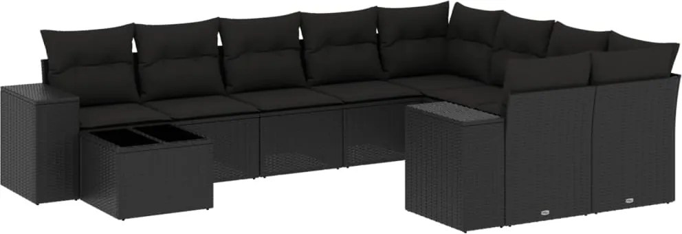 vidaXL Set canapele de grădină cu perne, 10 piese, negru, poliratan