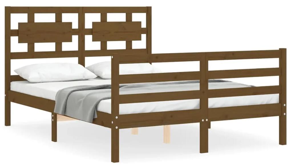 3194444 vidaXL Cadru de pat cu tăblie, maro miere, 140x200 cm, lemn masiv