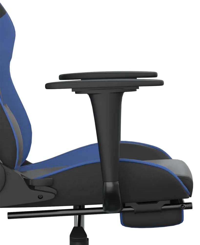 Scaun de gaming cu suport picioare, negru albastru, piele eco