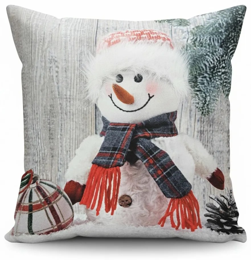 Husă de Crăciun pentru pernă Om de zăpadă roșu 3D, 40 x 40 cm