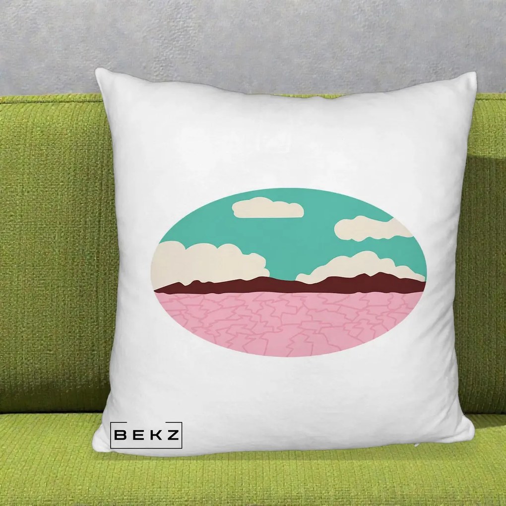 Perna Decorativa Peisaj Desert Oval Pastel, 40x40 cm, Alb Pufos, Husa Detasabila, Perna Inclusa, BEKZ®