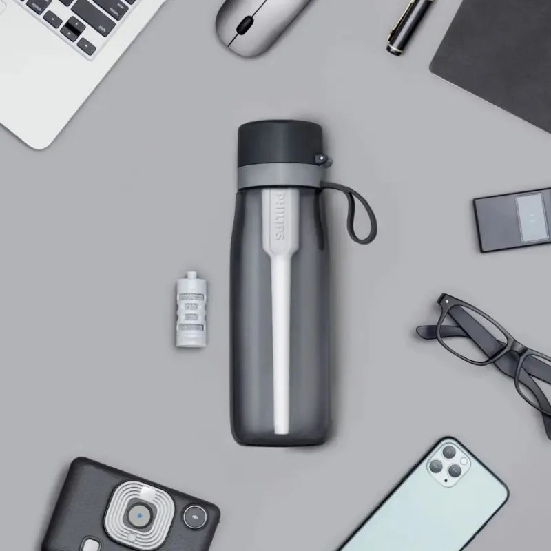 Sticla cu filtru pentru apa Philips GoZero Daily AWP2731GRR/58, 660 ml, 5-38°C, Tritan fara BPA, AWP285, Gri