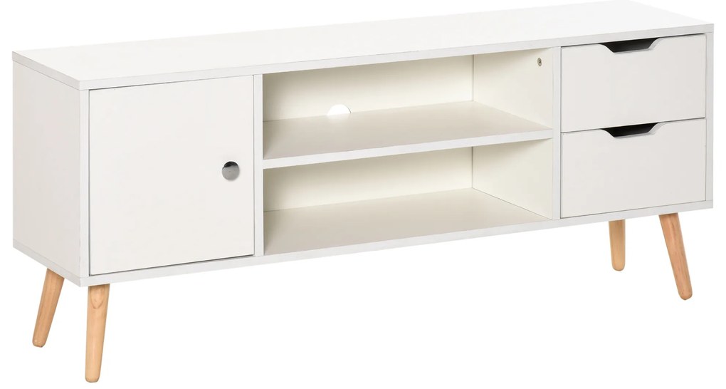 HOMCOM Mobilier Suport TV Modern din Lemn Alb, Mobilier Suport TV de Design pentru TV Max. 42" 120x28x44cm