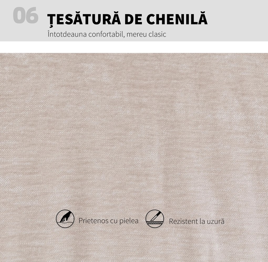 Scaun de Birou HOMCOM, Reglabil, Înclinabil și Rotativ, din Chenille și Oțel, 62x67x83-93 cm, Bej | Aosom Romania