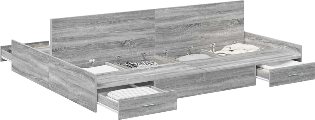 vidaXL Cadru de pat cu depozitare cu headboard Gri Sonoma 160 x 200 cm
