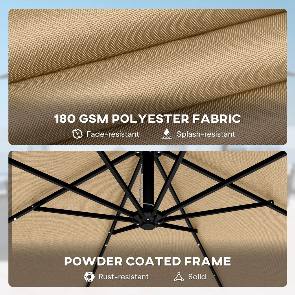 Outsunny Umbrelă de Grădină Suspendată cu LED-uri Solare, 3x3m, Bej | Aosom Romania
